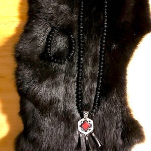 Set! Black beads with Red, Silver, and Black charm